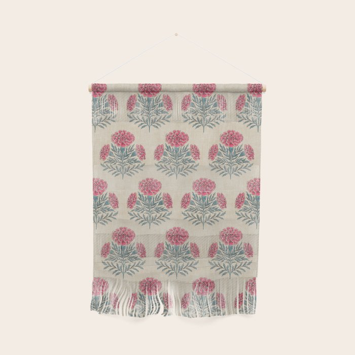 Marigold - pink and teal on linen Wall Hanging Gallery Image 1