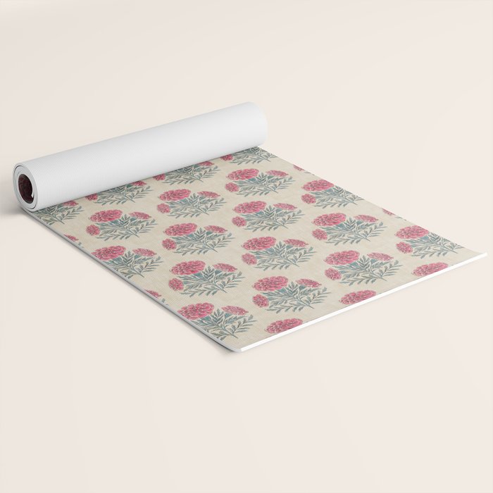Marigold - pink and teal on linen Yoga Mat Gallery Image 2
