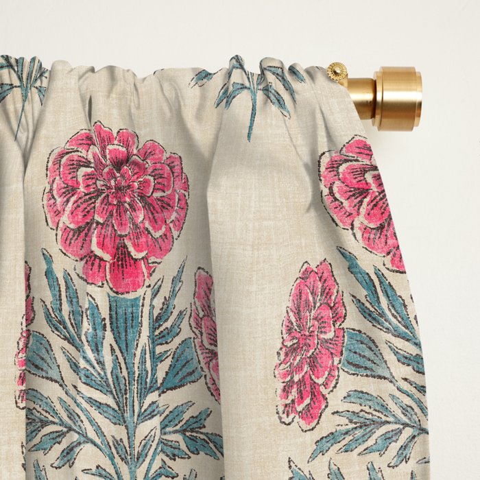 Marigold - pink and teal on linen Window Curtain Gallery Image 2