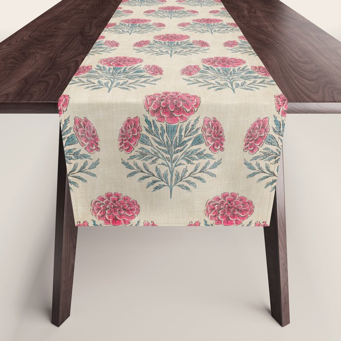 Marigold - pink and teal on linen Table Runner Gallery Image 1