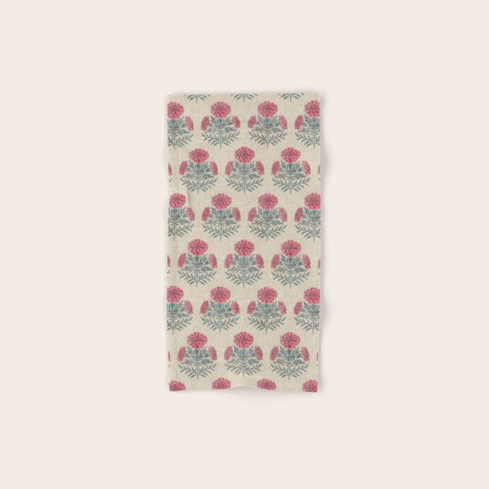Marigold - pink and teal on linen Bath Towel Gallery Image 1