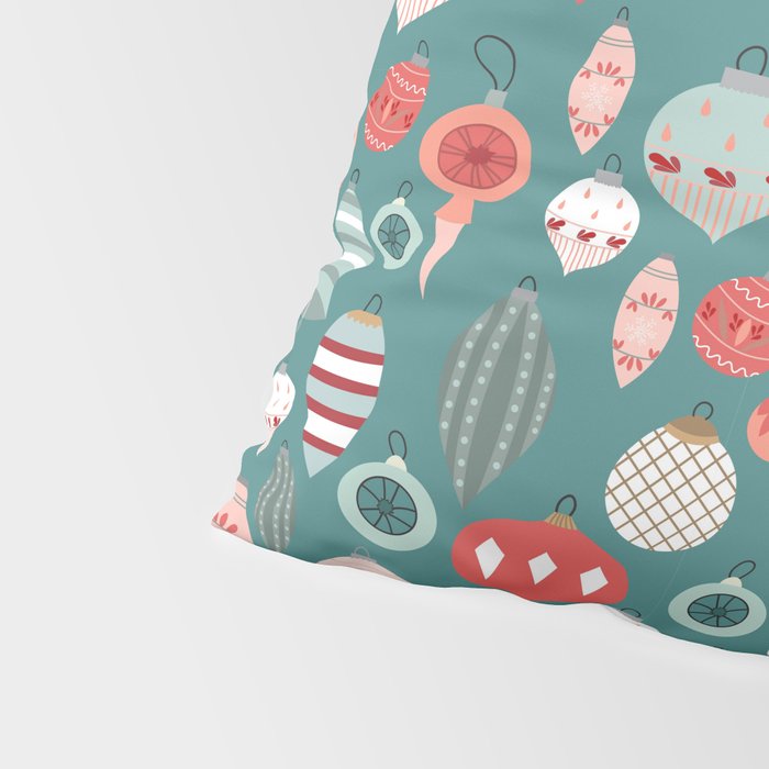 Vintage Christmas baubles teal background Pillow Sham Gallery Image 4