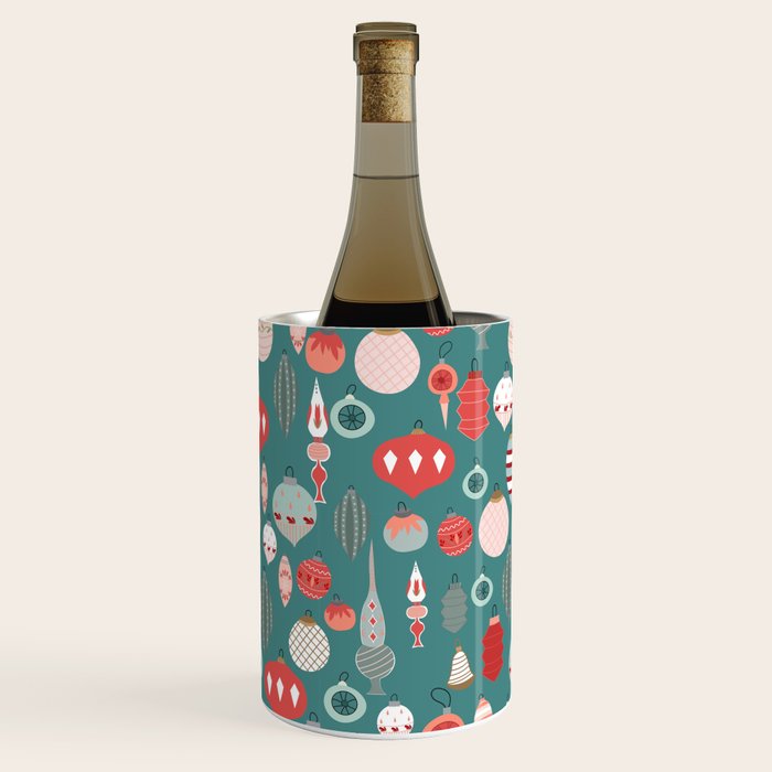 Vintage Christmas baubles teal background Wine Chiller Gallery Image 1