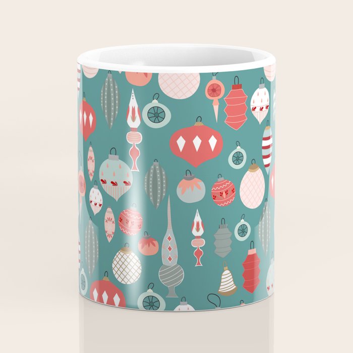 Vintage Christmas baubles teal background Coffee Mug Gallery Image 4