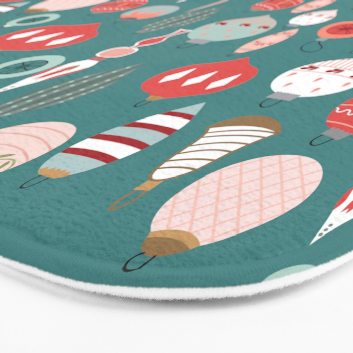 Vintage Christmas baubles teal background Bath Mat Gallery Image 3