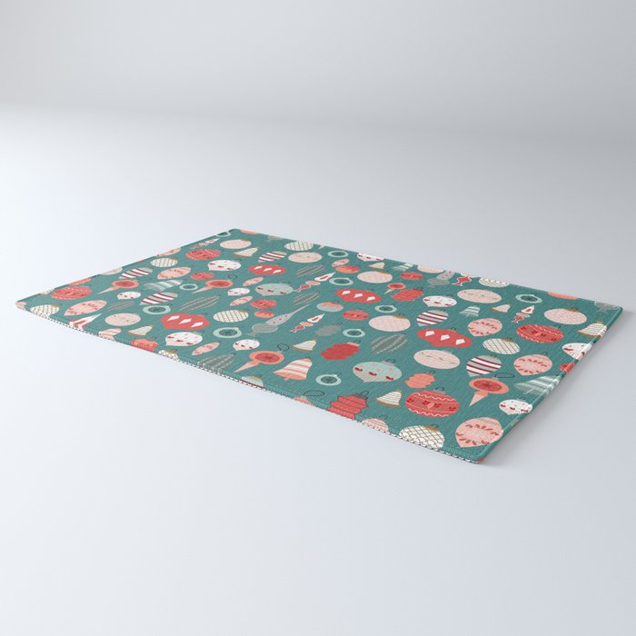Vintage Christmas baubles teal background Rug Gallery Image 3