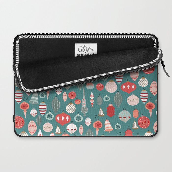 Vintage Christmas baubles teal background Laptop Sleeve Gallery Image 2