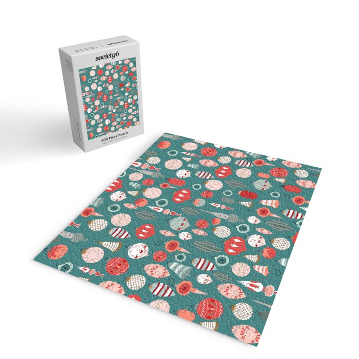 Vintage Christmas baubles teal background Jigsaw Puzzle Gallery Image 2