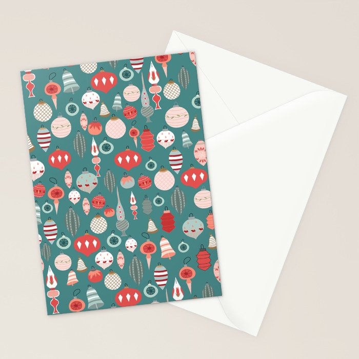 Vintage Christmas baubles teal background Stationery Card Gallery Image 2