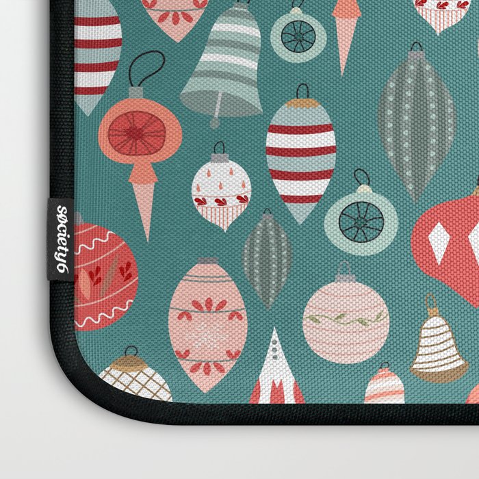 Vintage Christmas baubles teal background Laptop Sleeve Gallery Image 3