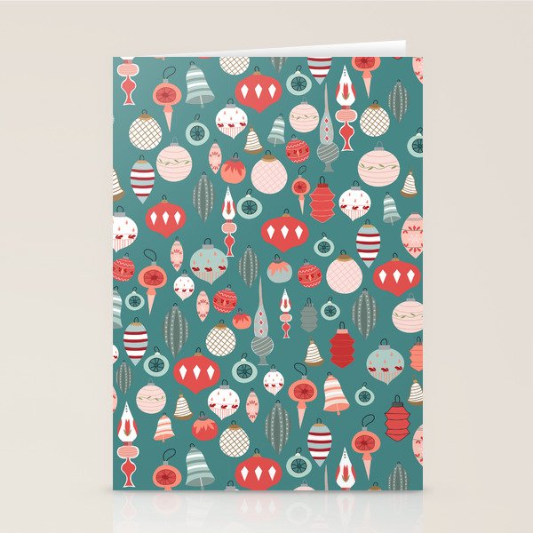 Vintage Christmas baubles teal background Stationery Card Gallery Image 1