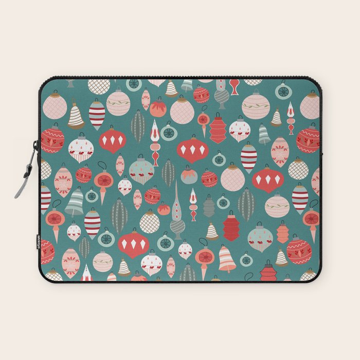 Vintage Christmas baubles teal background Laptop Sleeve Gallery Image 1