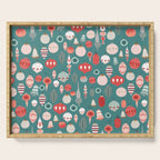 Vintage Christmas baubles teal background Serving Tray Gallery Image 1