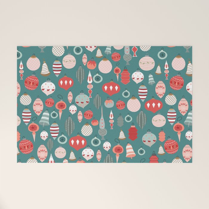 Vintage Christmas baubles teal background Welcome Mat Gallery Image 1