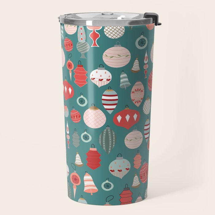 Vintage Christmas baubles teal background Travel Mug Gallery Image 2