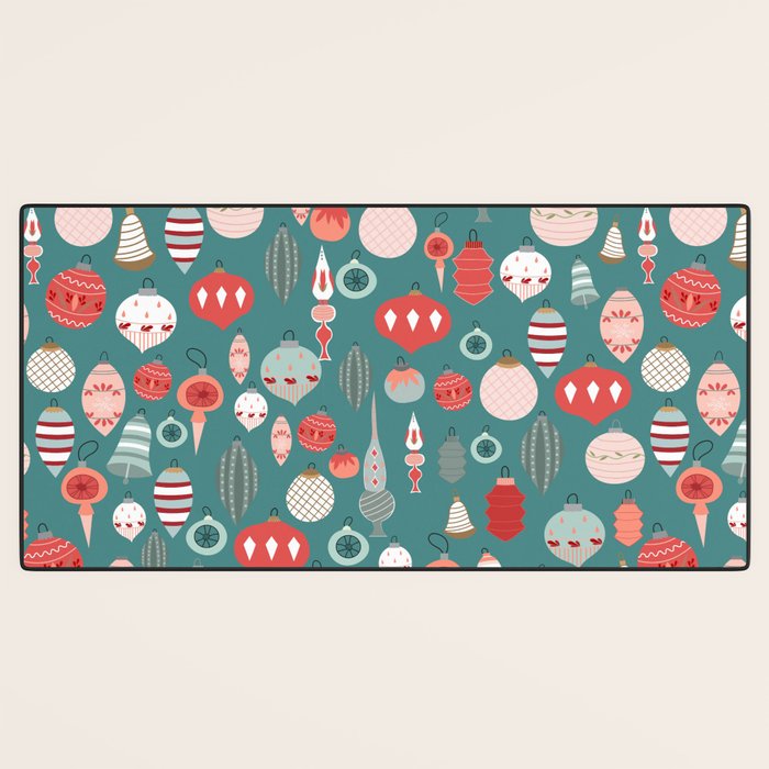 Vintage Christmas baubles teal background Desk Mat Gallery Image 3