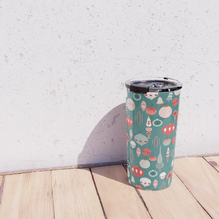 Vintage Christmas baubles teal background Travel Mug Gallery Image 4