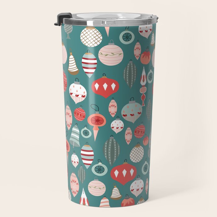 Vintage Christmas baubles teal background Travel Mug Gallery Image 3