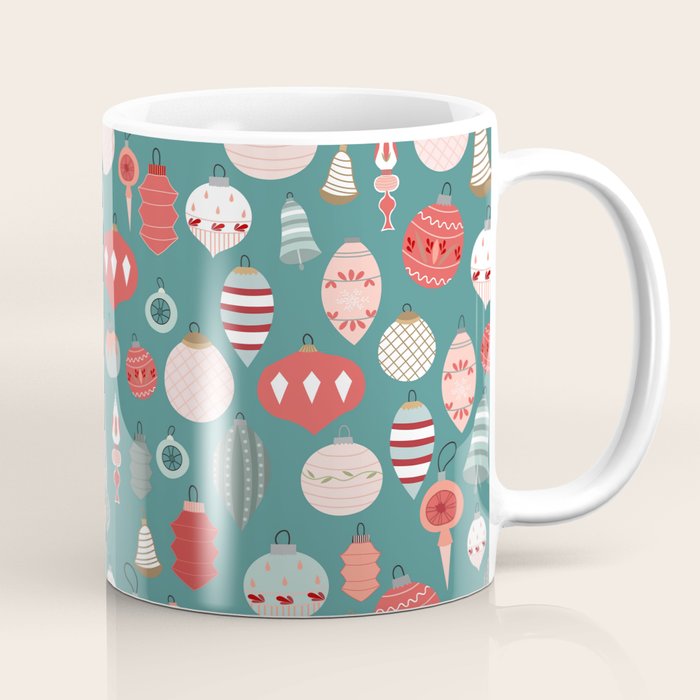 Vintage Christmas baubles teal background Coffee Mug Gallery Image 1
