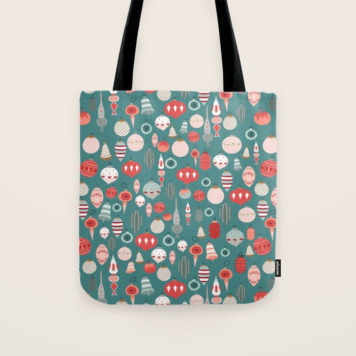 Vintage Christmas baubles teal background Tote Bag Gallery Image 1