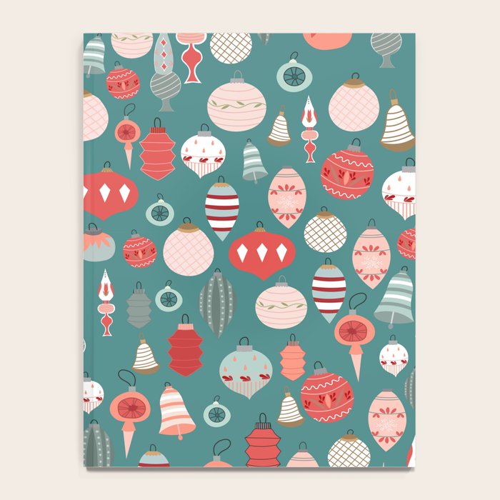 Vintage Christmas baubles teal background Notebook Gallery Image 4
