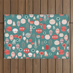Vintage Christmas baubles teal background Outdoor Rug Gallery Image 1