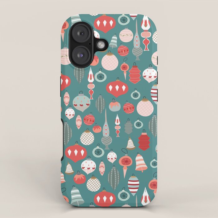 Vintage Christmas baubles teal background iPhone Case Gallery Image 1