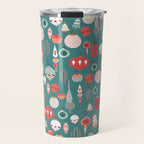 Vintage Christmas baubles teal background Travel Mug Gallery Image 1