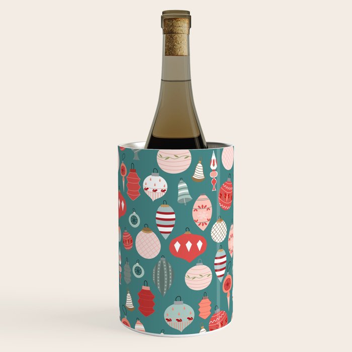 Vintage Christmas baubles teal background Wine Chiller Gallery Image 3