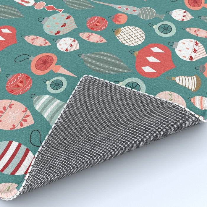 Vintage Christmas baubles teal background Rug Gallery Image 4