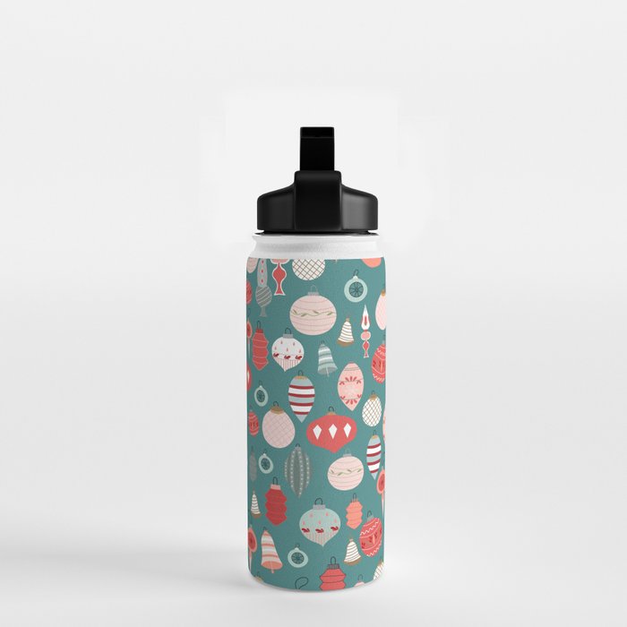 Vintage Christmas baubles teal background Water Bottle Gallery Image 2