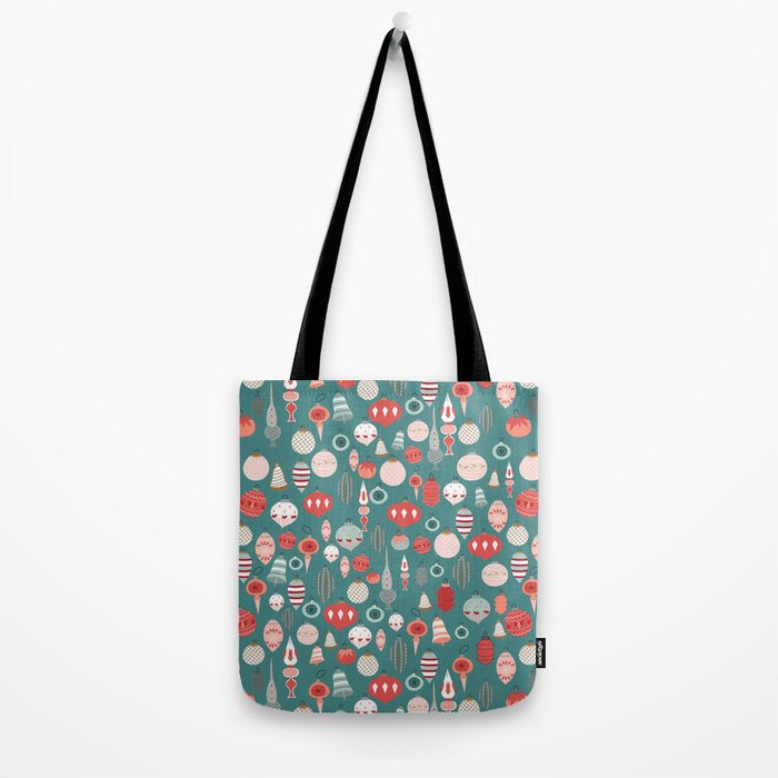 Vintage Christmas baubles teal background Tote Bag Gallery Image 2