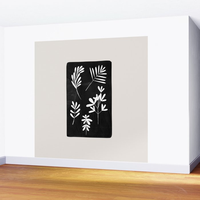 Plant Fossils Line Drawing Black Illustration Paper Collage Night Sky Minimalist Midcentury by Ejaaz Haniff  Wall Mural Gallery Image 2