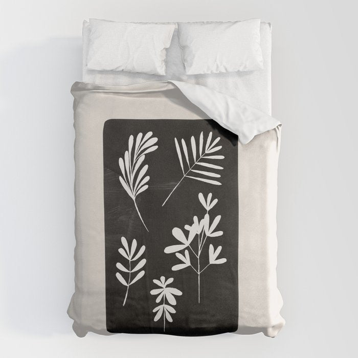 Plant Fossils Line Drawing Black Illustration Paper Collage Night Sky Minimalist Midcentury by Ejaaz Haniff  Duvet Cover Gallery Image 1