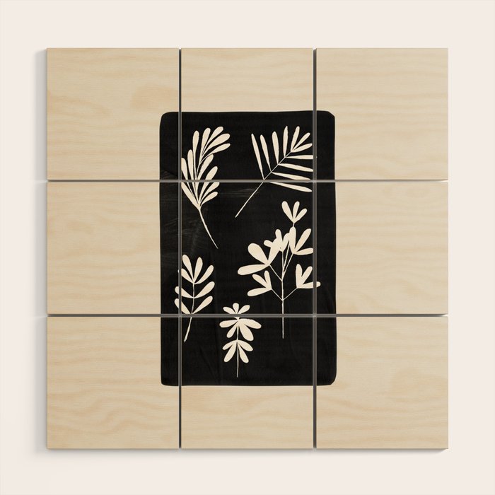 Plant Fossils Line Drawing Black Illustration Paper Collage Night Sky Minimalist Midcentury by Ejaaz Haniff  Wood Wall Art Gallery Image 1