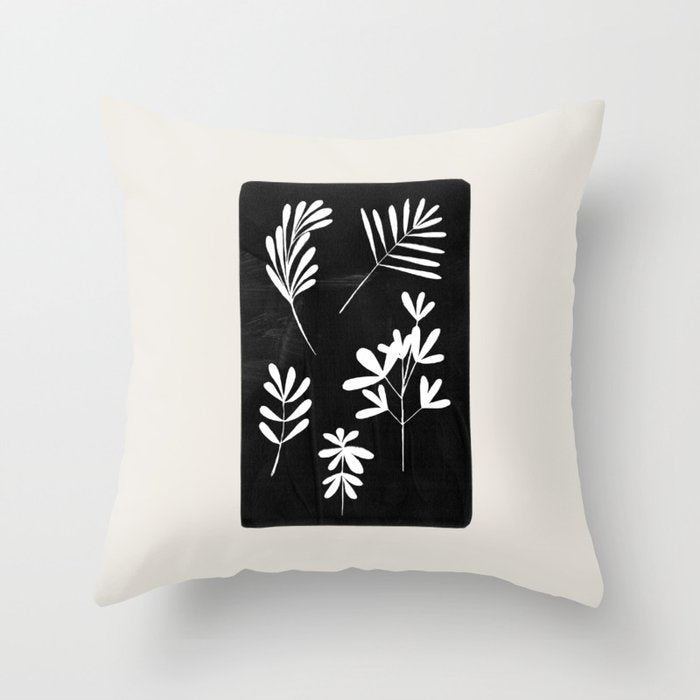 Plant Fossils Line Drawing Black Illustration Paper Collage Night Sky Minimalist Midcentury by Ejaaz Haniff  Throw Pillow Gallery Image 6
