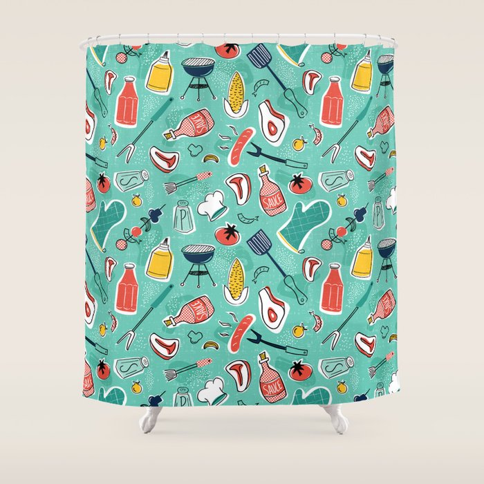 Backyard BBQ Aqua Shower Curtain Gallery Image 1