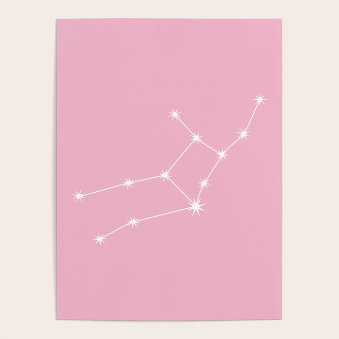 Virgo Zodiac Star Constellation Line Art Soft Pink Poster Gallery Image 1