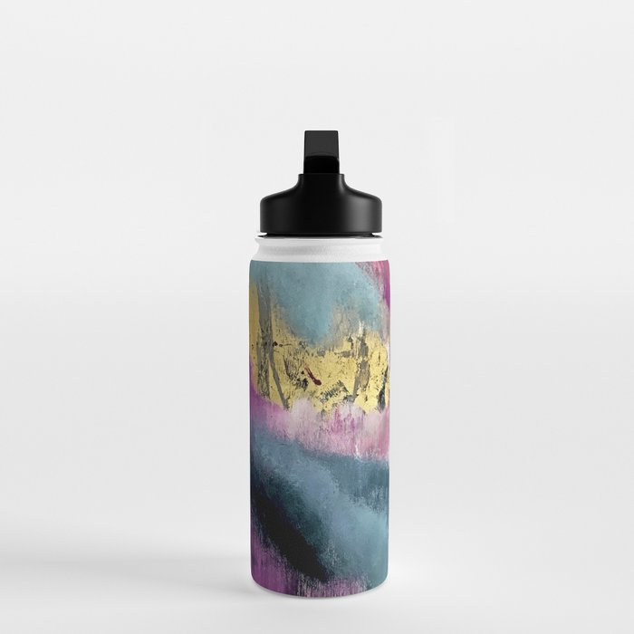 Gemini: a vibrant, colorful abstract piece in gold, purple, blue, black, and white Water Bottle Gallery Image 3