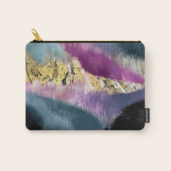 Gemini: a vibrant, colorful abstract piece in gold, purple, blue, black, and white Carry All Pouch Gallery Image 1