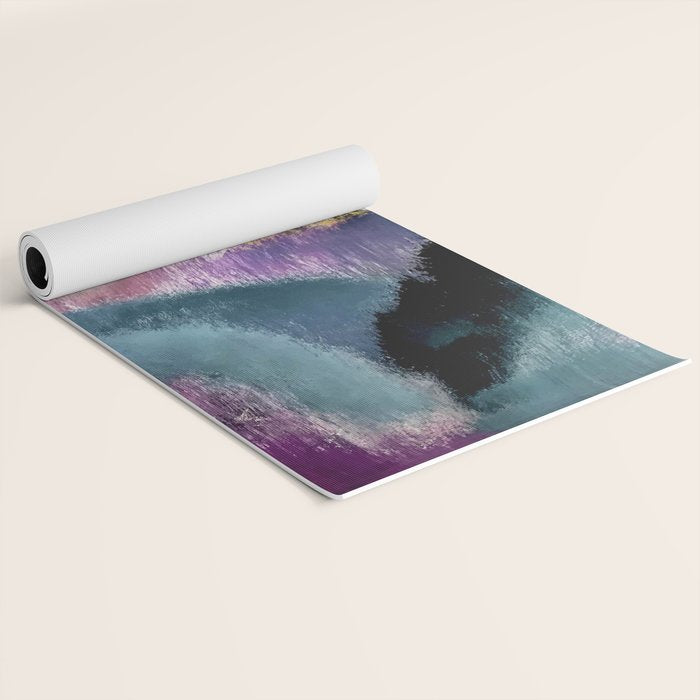 Gemini: a vibrant, colorful abstract piece in gold, purple, blue, black, and white Yoga Mat Gallery Image 2
