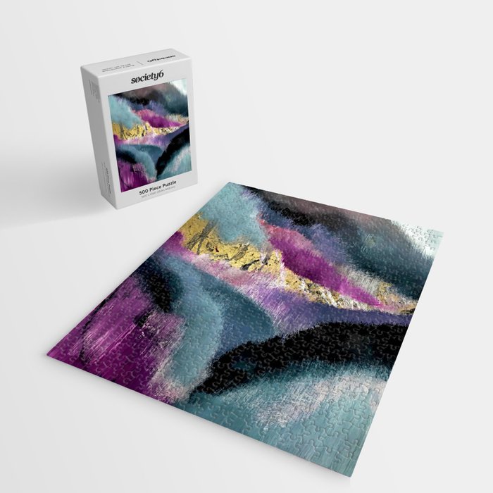 Gemini: a vibrant, colorful abstract piece in gold, purple, blue, black, and white Jigsaw Puzzle Gallery Image 2