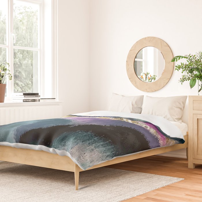 Gemini: a vibrant, colorful abstract piece in gold, purple, blue, black, and white Duvet Cover Gallery Image 2
