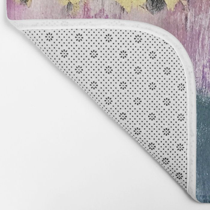 Gemini: a vibrant, colorful abstract piece in gold, purple, blue, black, and white Bath Mat Gallery Image 2