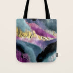 Gemini: a vibrant, colorful abstract piece in gold, purple, blue, black, and white Tote Bag Gallery Image 1