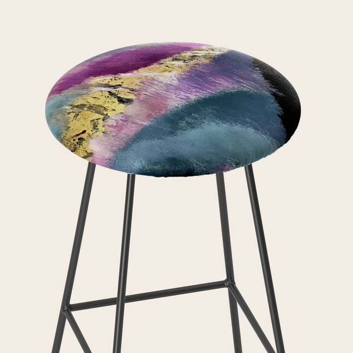 Gemini: a vibrant, colorful abstract piece in gold, purple, blue, black, and white Stool Gallery Image 2