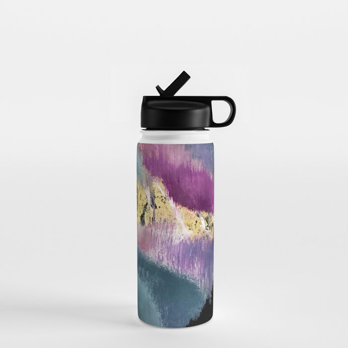 Gemini: a vibrant, colorful abstract piece in gold, purple, blue, black, and white Water Bottle Gallery Image 1