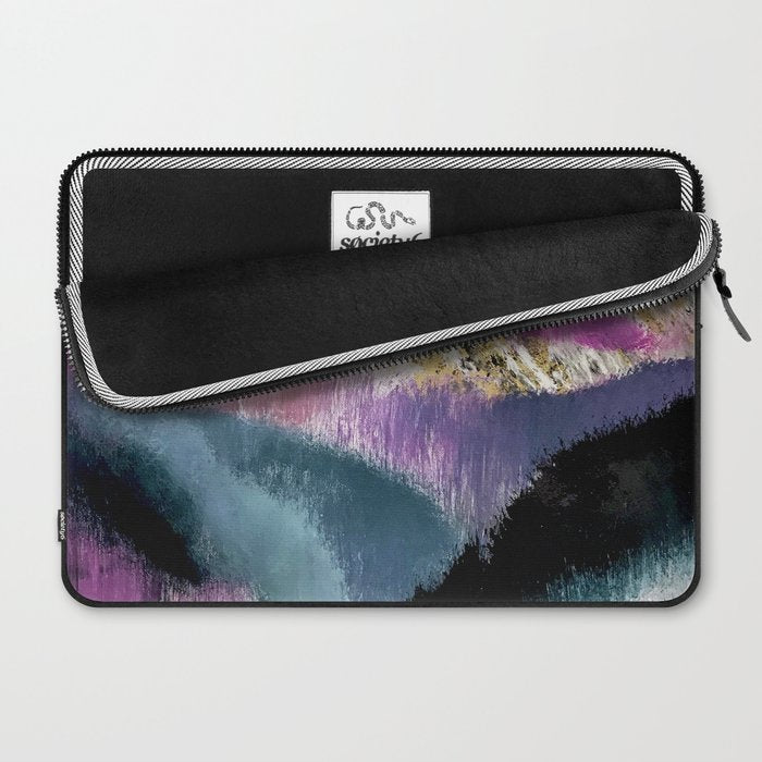 Gemini: a vibrant, colorful abstract piece in gold, purple, blue, black, and white Laptop Sleeve Gallery Image 2