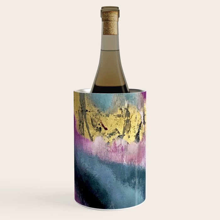 Gemini: a vibrant, colorful abstract piece in gold, purple, blue, black, and white Wine Chiller Gallery Image 2