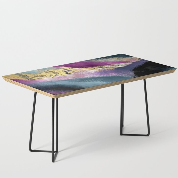 Gemini: a vibrant, colorful abstract piece in gold, purple, blue, black, and white Coffee Table Gallery Image 1